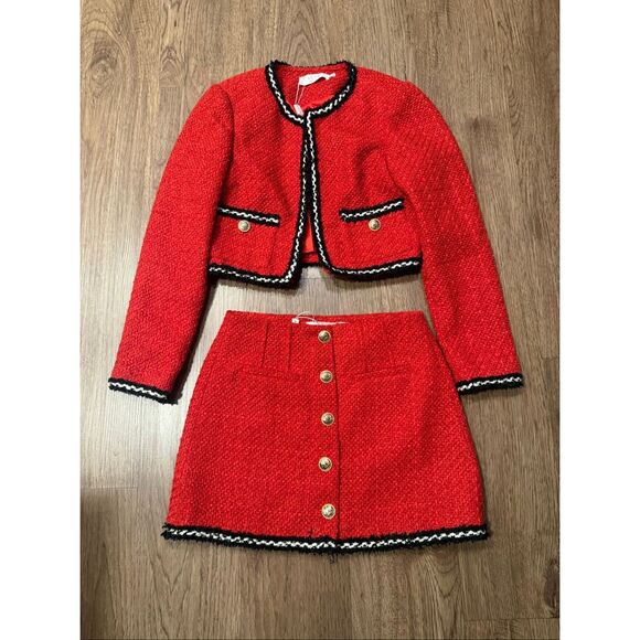 ASTR Milena Tweed Jacket & Mavey Tweed Mini Skirt set in Red size S NWT - Picture 4 of 7